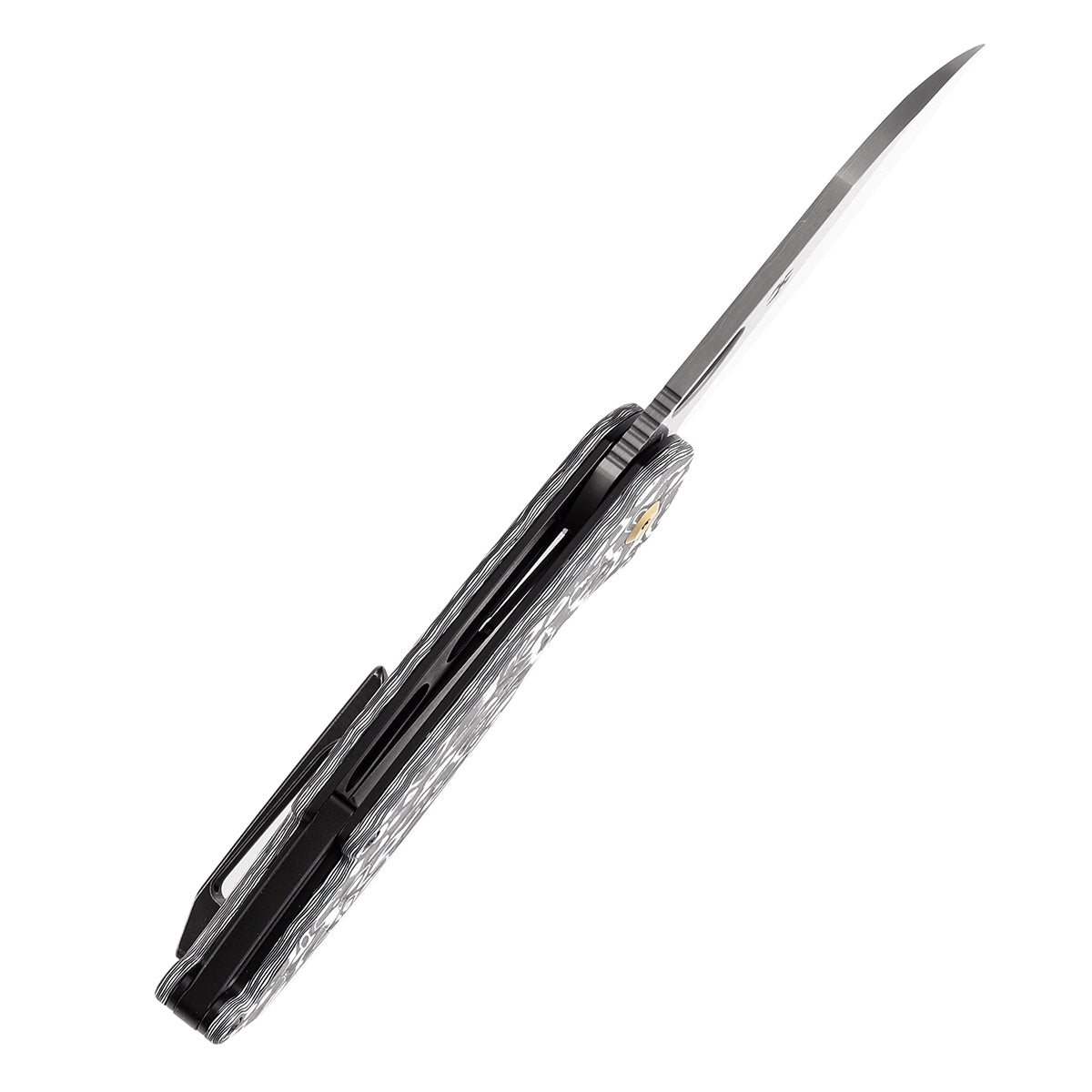 Kansept Model 6 K1022L1 black & white carbon fiber handle scales