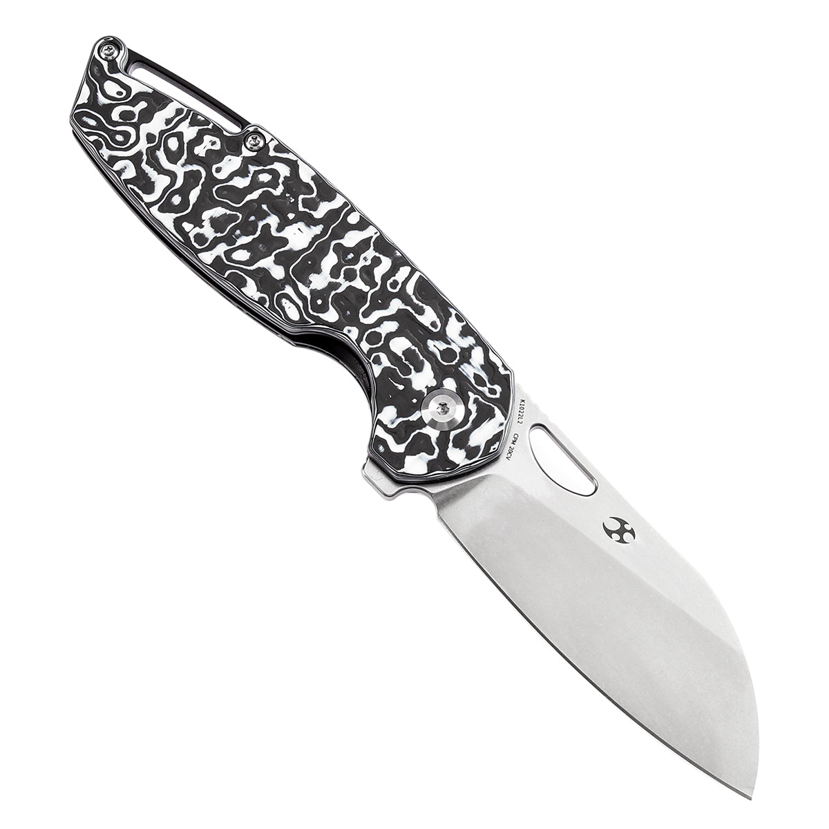 Kansept Model 6 K1022L2 blade detail – stonewashed CPM 20CV Wharncliffe