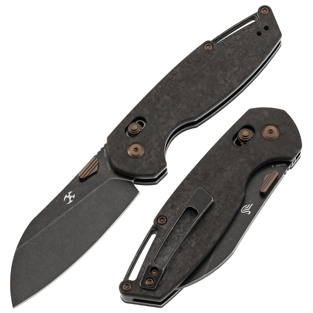Kansept Model 6 K1022V1 front view – 3.1" blackwash CPM S35VN sheepsfoot folding knife