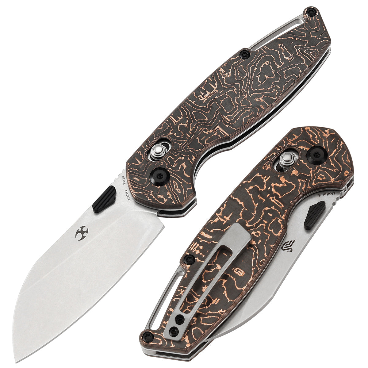 Kansept Model 6 K1022V2 front view - 3.1" stonewashed CPM S35VN sheepsfoot folding knife