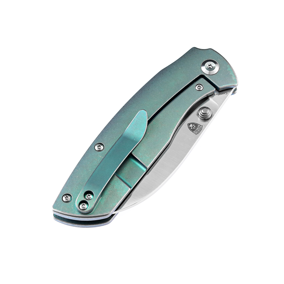 Kansept Convict K1023B3 green anodized titanium handle scales