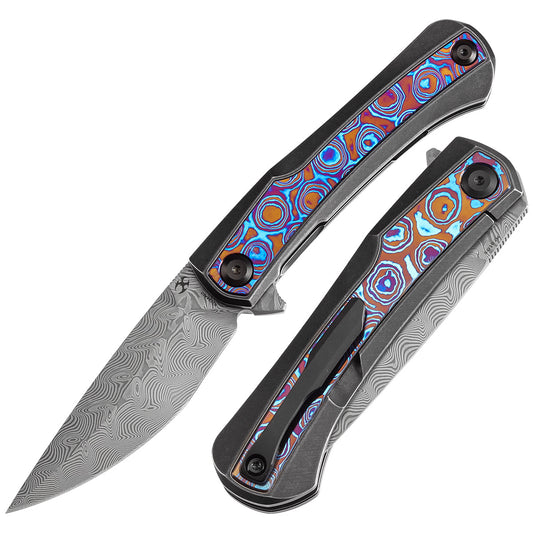 Kansept Kratos K1024A10 front view - 3.79" Damascus clip point folding knife