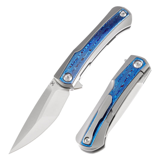Kansept Kratos K1024A3 front view - 3.79" stonewashed CPM-S35VN clip point folding knife