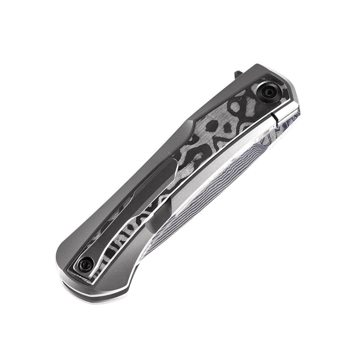 Kansept Kratos K1024A5 titanium handle with black rose pattern carbon fiber inlay