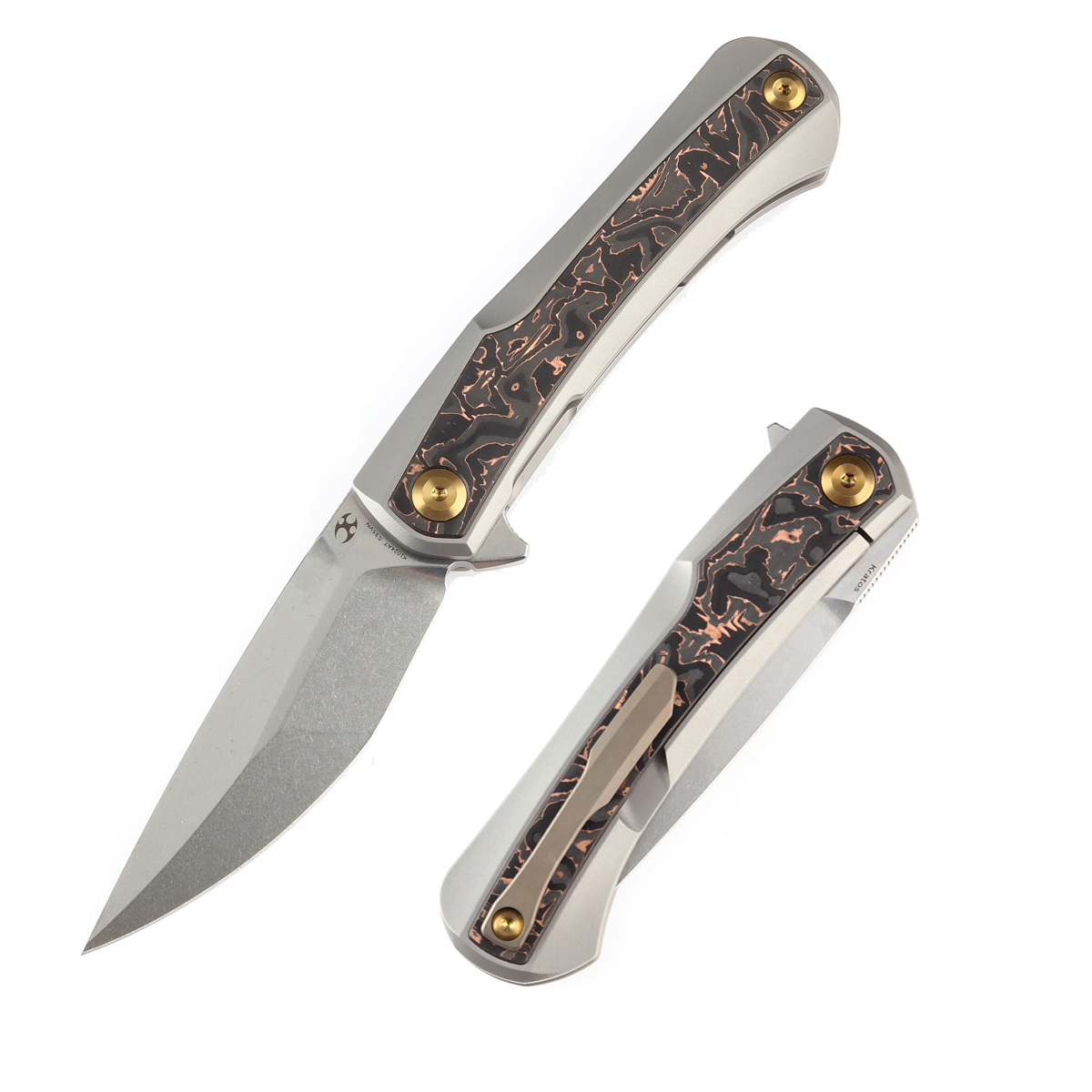 Kansept Kratos K1024A7 front view - 3.79" stonewashed CPM-S35VN clip point folding knife