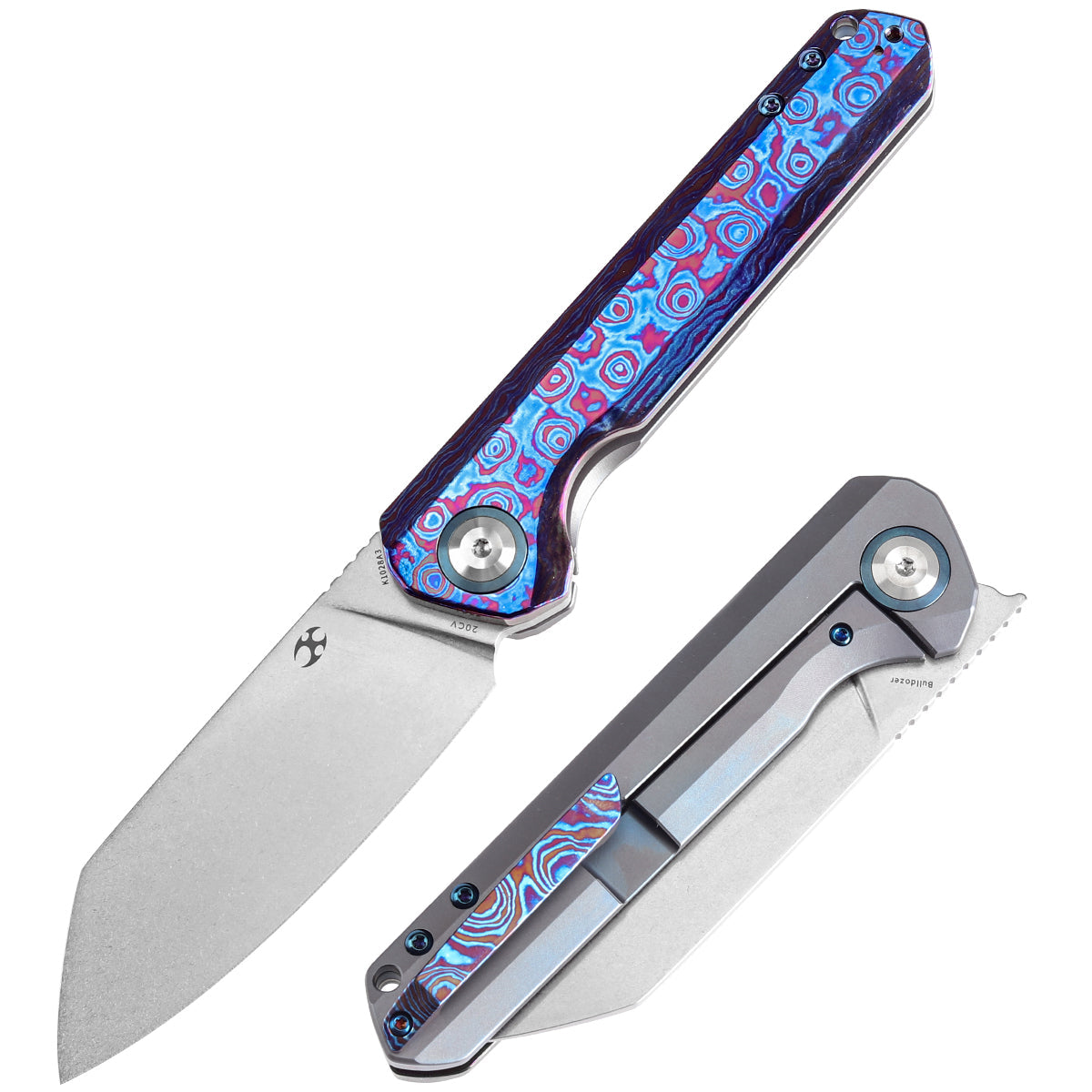 Kansept Bulldozer K1028A3 front view – 3.56" compound CPM-20CV drop point folding knife