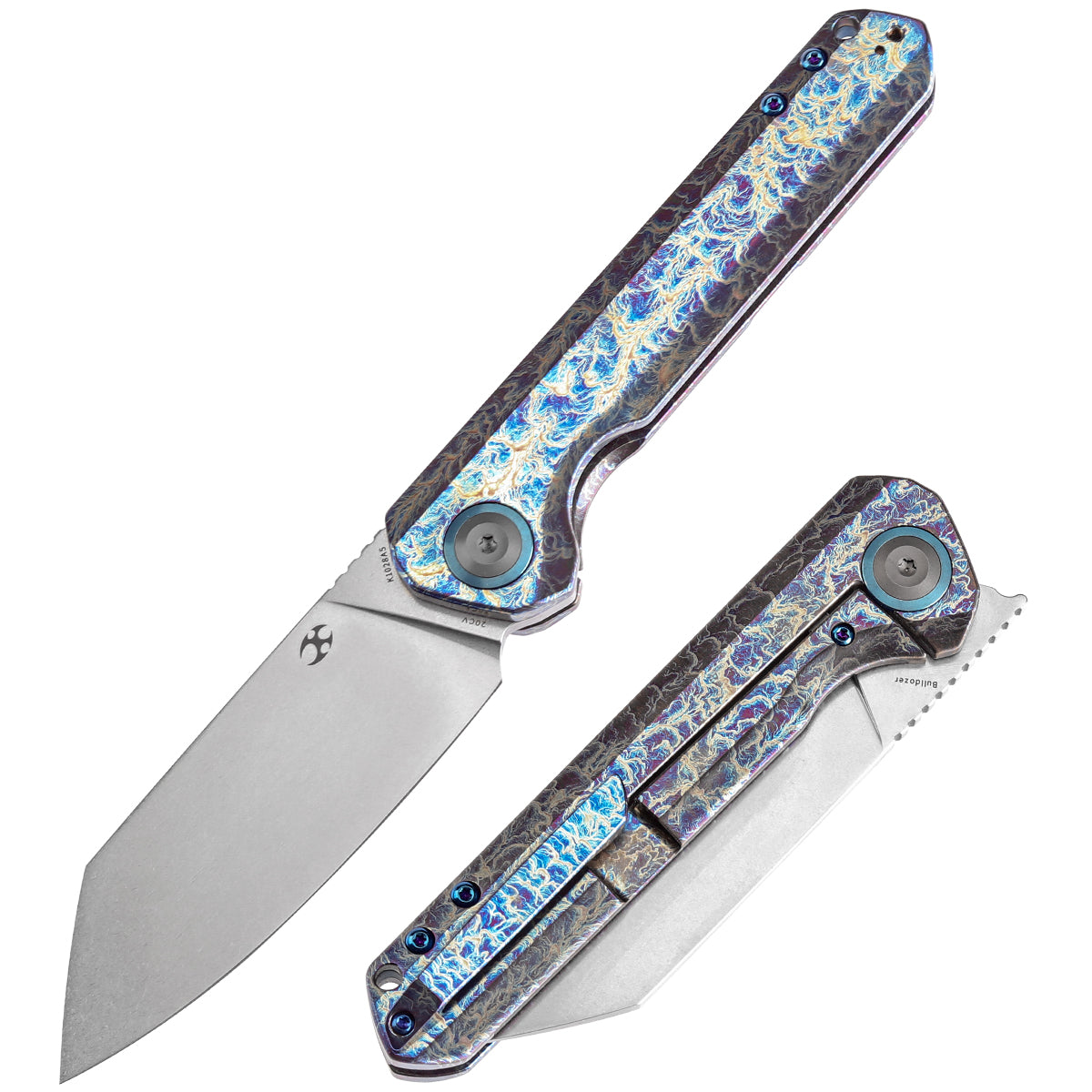 Kansept Bulldozer K1028A5 front view – 3.56" stonewashed CPM-20CV drop point folding knife