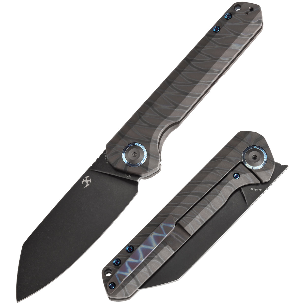 Kansept Bulldozer K1028A6 front view – 3.56" blackwashed CPM-20CV drop point folding knife