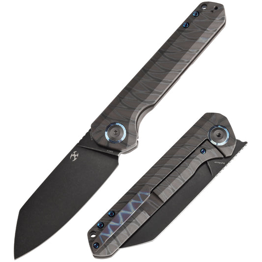 Kansept Bulldozer K1028A6 front view – 3.56" blackwashed CPM-20CV drop point folding knife