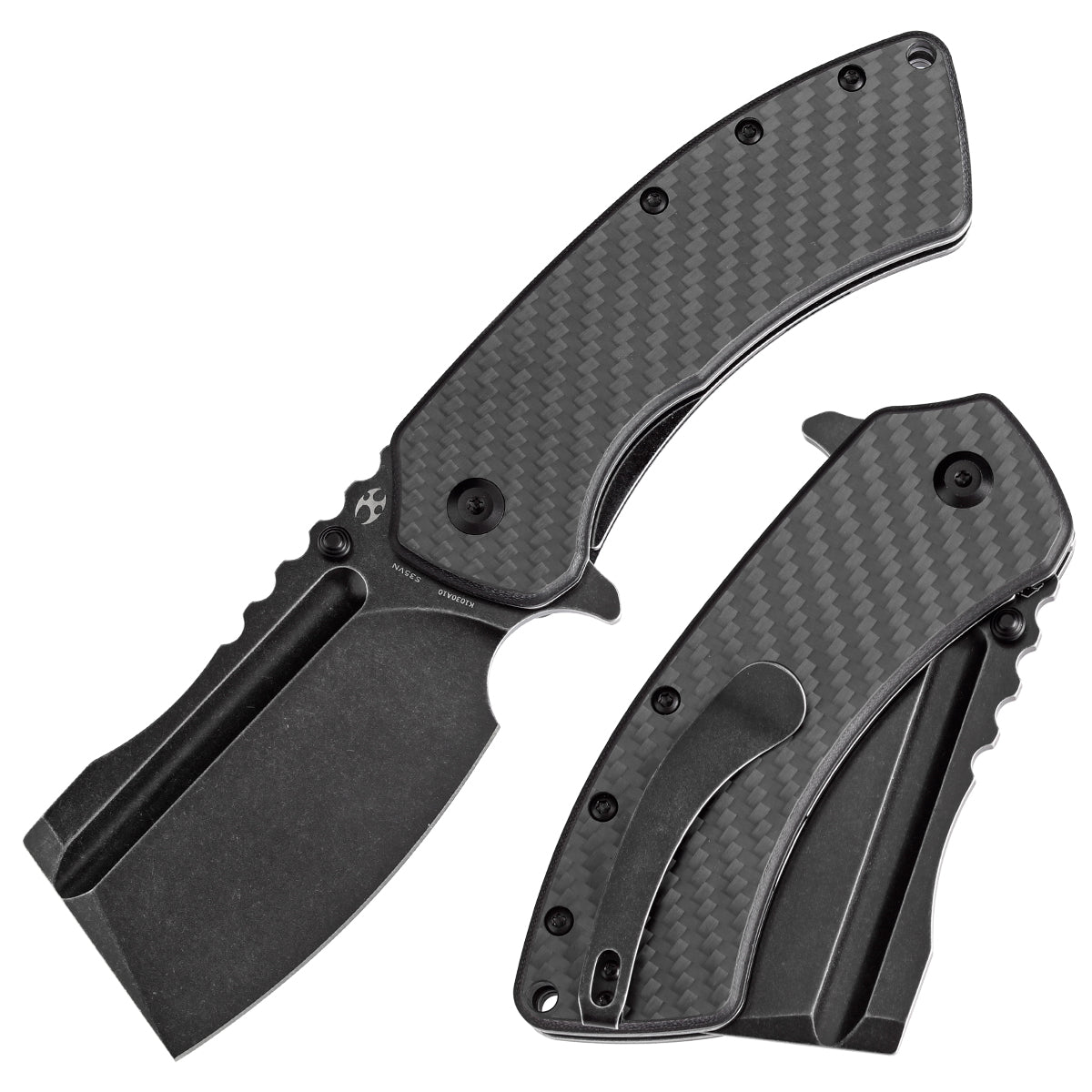Kansept XL Korvid K1030A10 front view – 3.55" blackwash CPM-S35VN cleaver folding knife