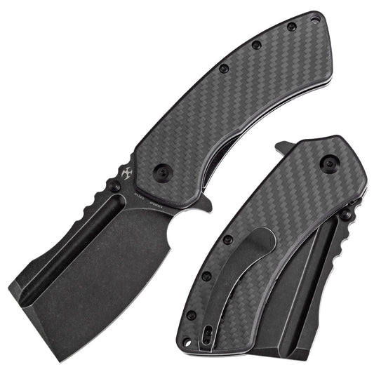 Kansept XL Korvid K1030A10 front view – 3.55" blackwash CPM-S35VN cleaver folding knife