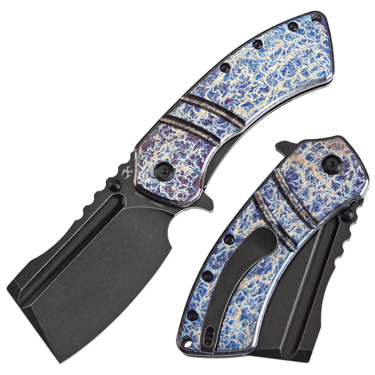 Kansept XL Korvid K1030A11 front view – 3.55" blackwash CPM-S35VN cleaver folding knife