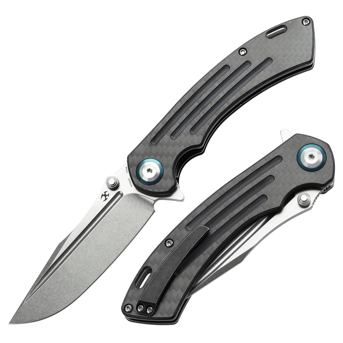 Kansept Pretatout K1032A5 front view – 3.56" stonewashed CPM-S35VN drop point folding knife