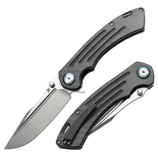 Kansept Pretatout K1032A5 front view – 3.56" stonewashed CPM-S35VN drop point folding knife