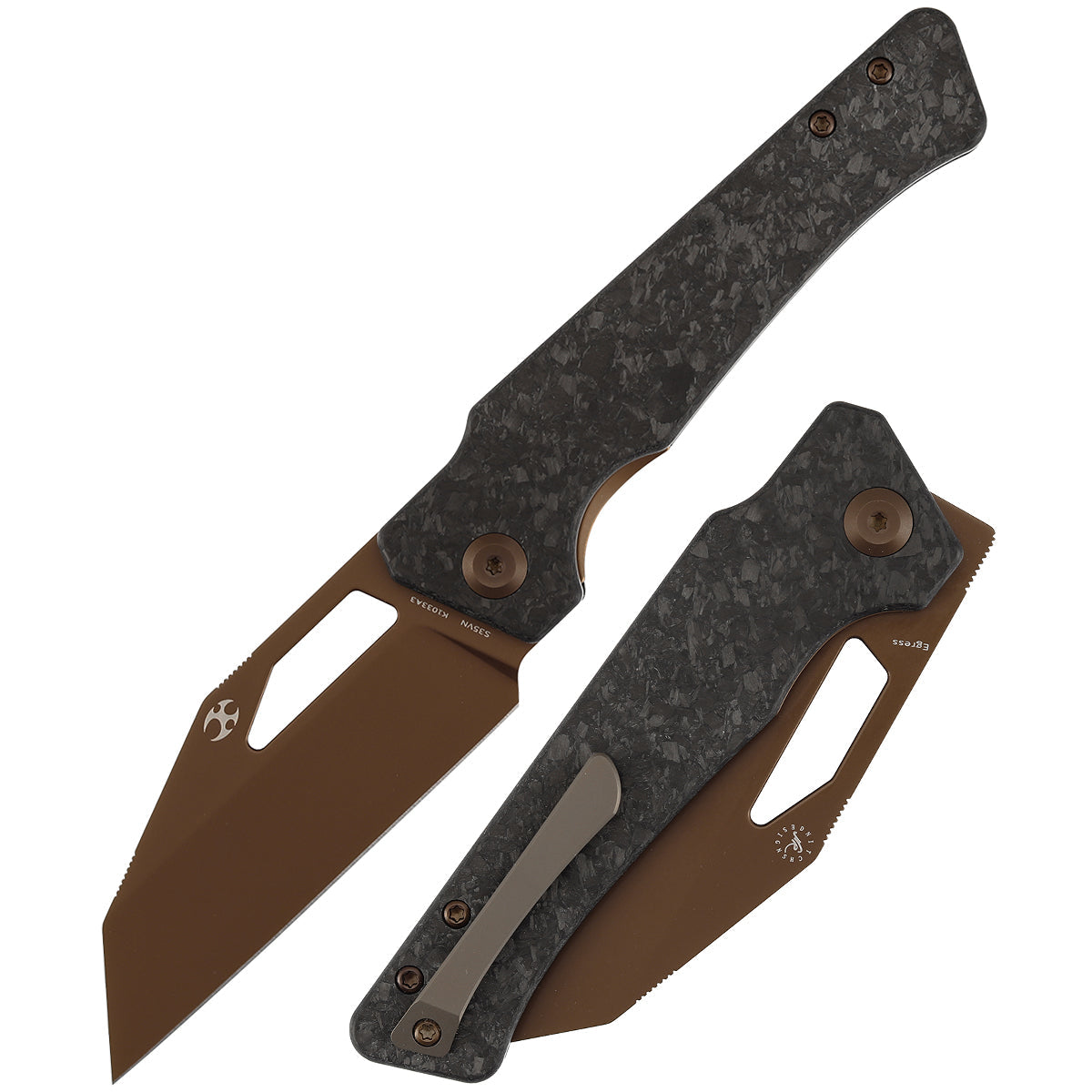 Kansept Egress K1033A3 front view – 3.47" rose gold coated CPM-S35VN reverse tanto folding knife
