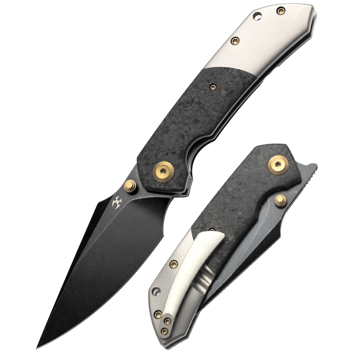 Kansept Fenrir K1034A1 front view – 3.48" black TiCn stonewashed CPM-S35VN harpoon folding knife