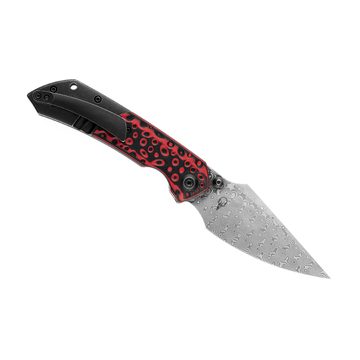 Kansept Fenrir K1034A2 open position showing Damascus harpoon blade
