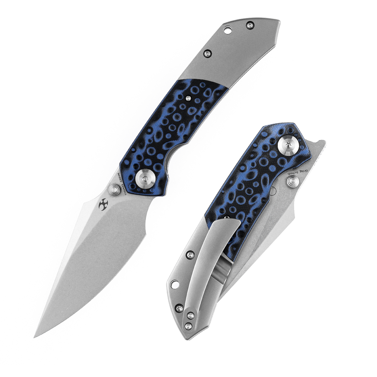 Kansept Fenrir K1034A3 front view – 3.48" stonewashed CPM-S35VN harpoon folding knife