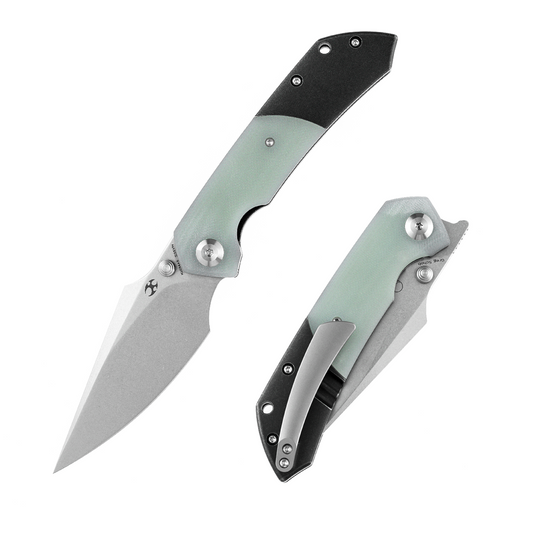 Kansept Fenrir K1034A5 front view – 3.48" stonewashed CPM-S35VN harpoon folding knife