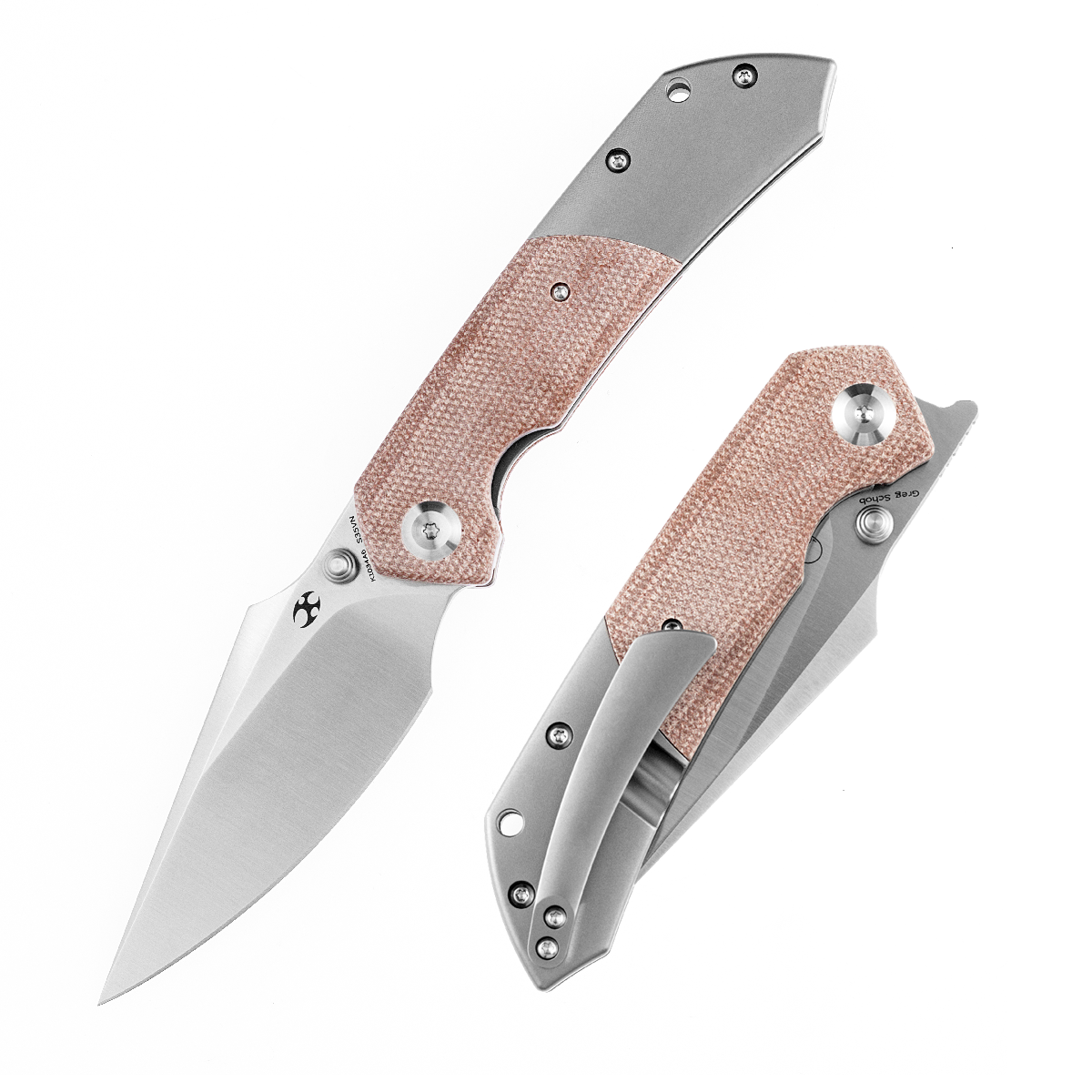 Kansept Fenrir K1034A6 front view – 3.48" satin CPM-S35VN harpoon folding knife