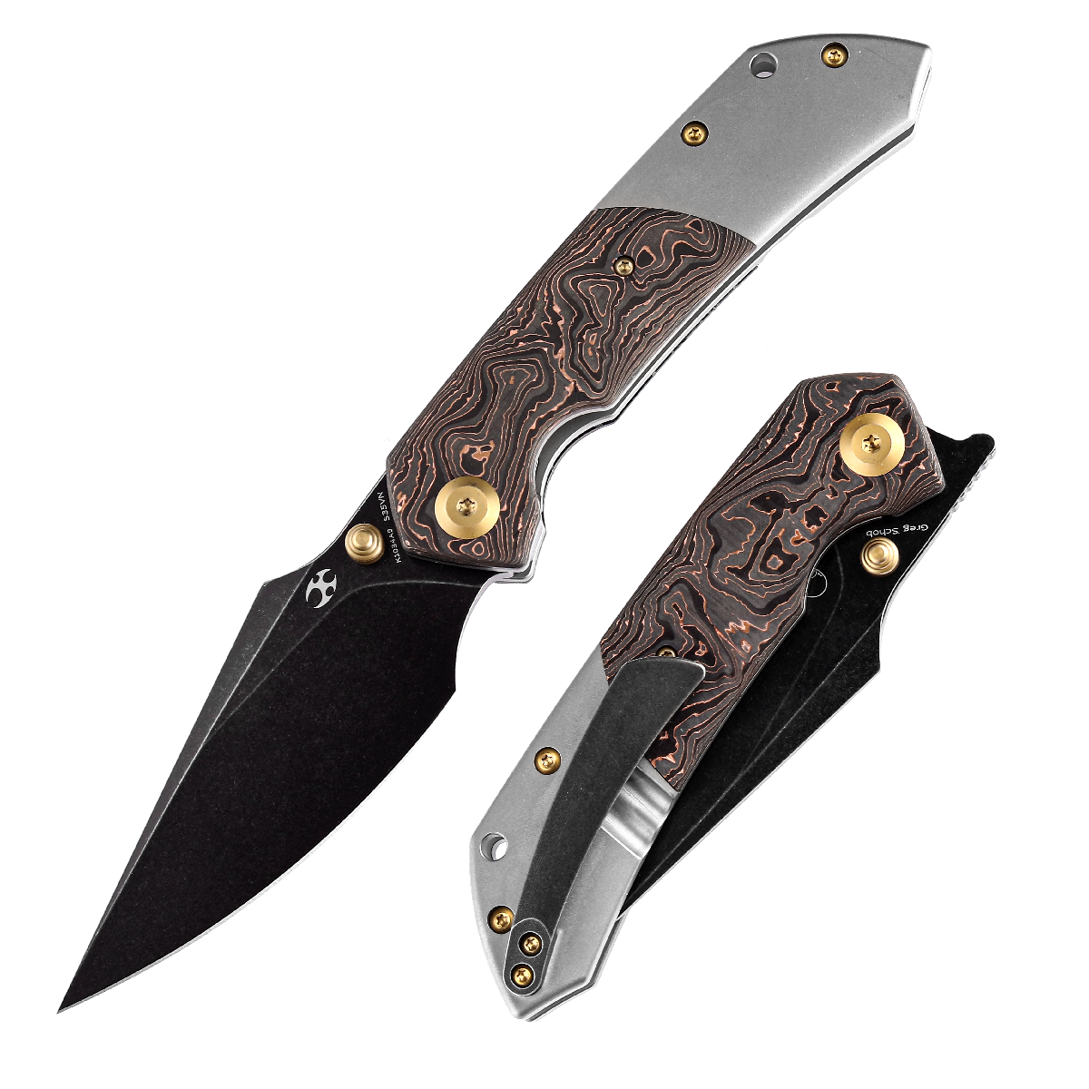 Kansept Fenrir K1034A9 front view – 3.48" stonewashed CPM-S35VN harpoon folding knife