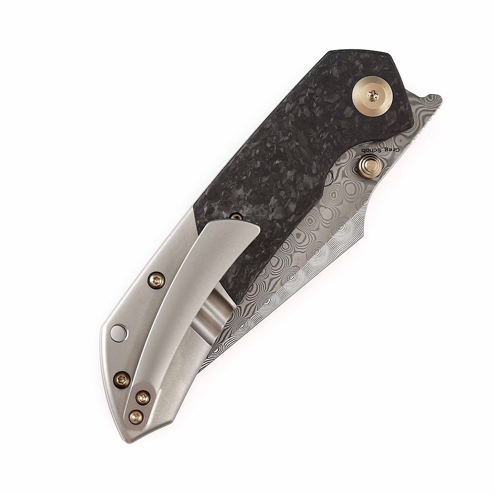 Kansept Fenrir K1034B1 beadblasted titanium and shred carbon fiber handle scales