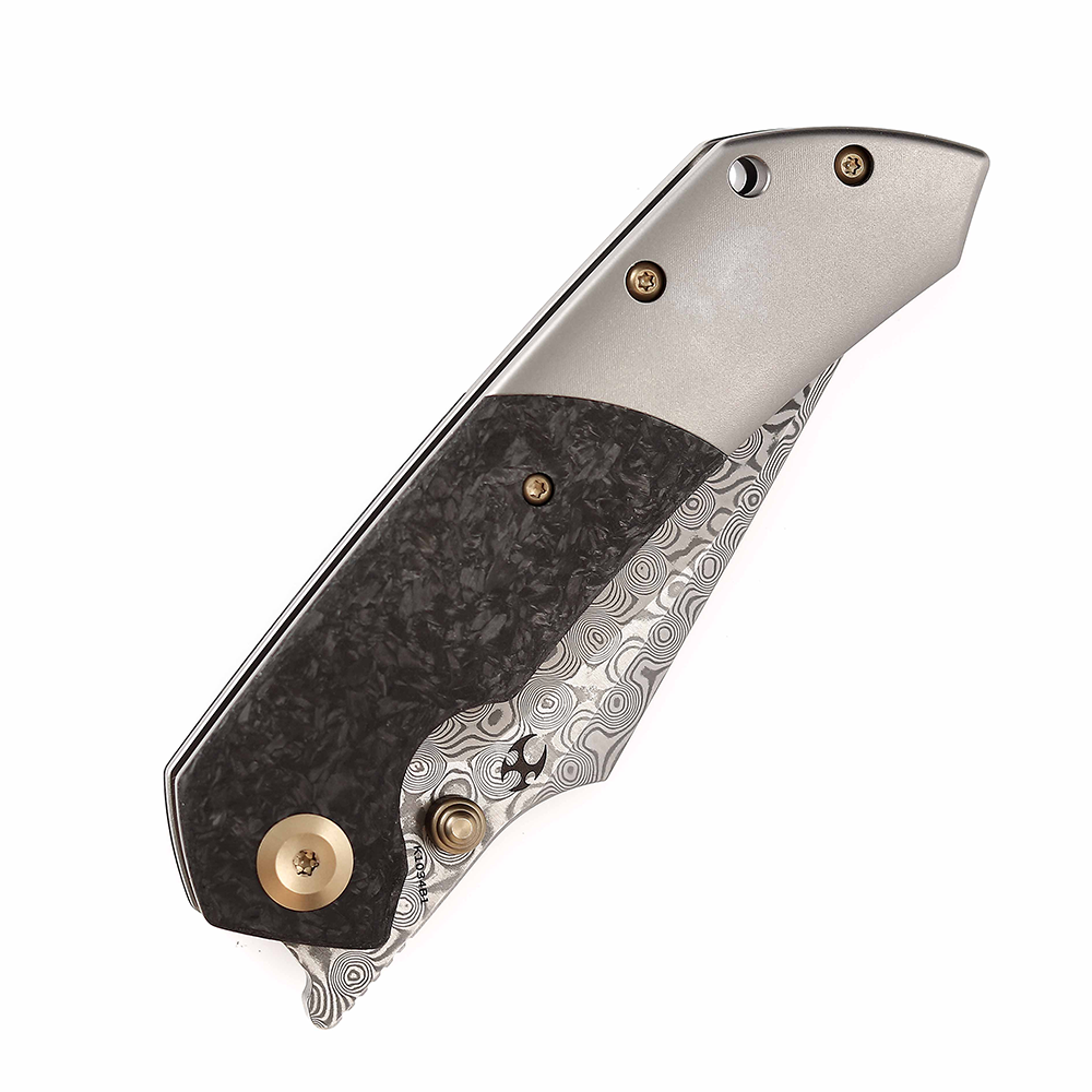 Kansept Fenrir K1034B1 blade detail – stainless Damascus harpoon