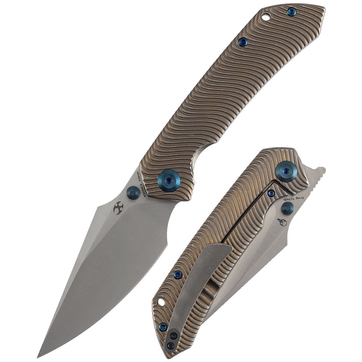 Kansept Fenrir K1034C2 front view – 3.48" satin CPM S35VN harpoon folding knife