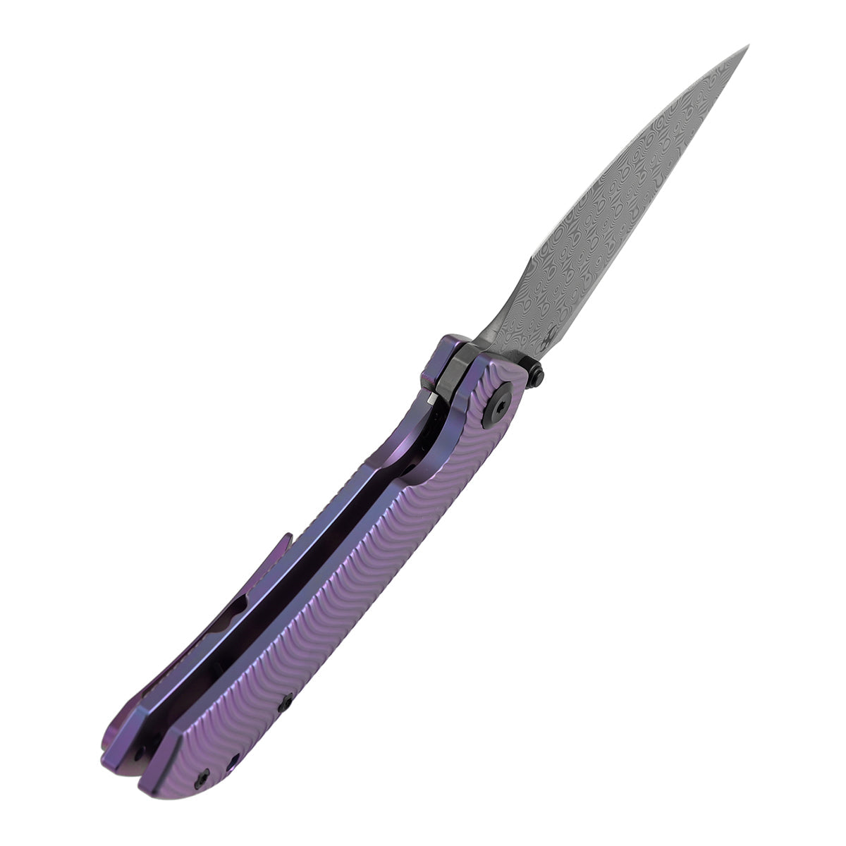 Kansept Fenrir K1034C5 purple anodized titanium water ripple handle scales