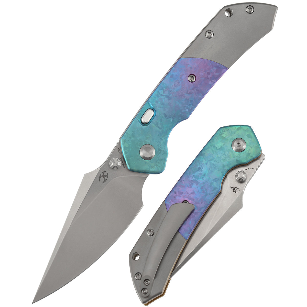 Kansept Fenrir K1034H2 front view – 3.4" Stonewashed CPM 20CV Harpoon folding knife