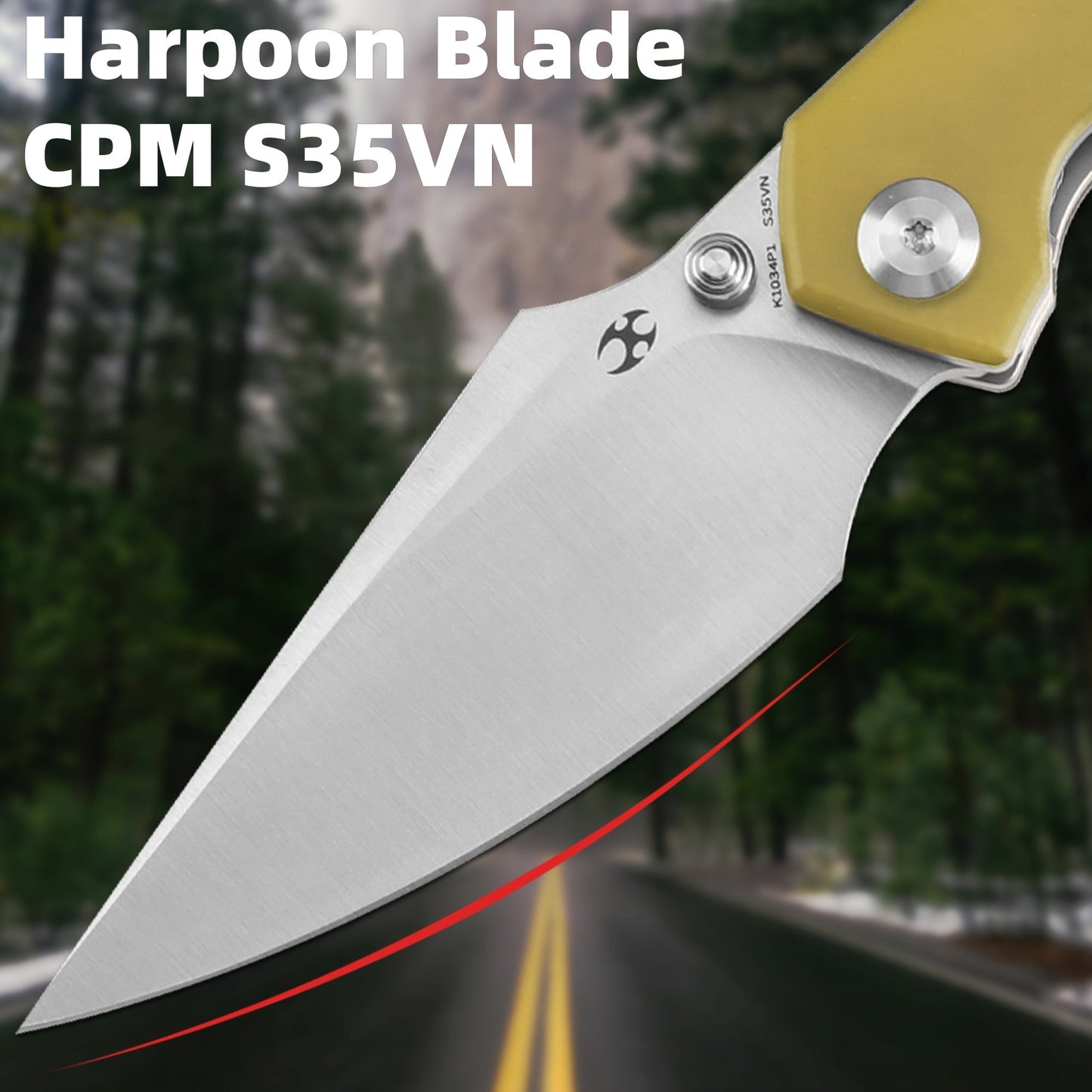 Kansept Fenrir K1034P1 blade detail – satin CPM-S35VN harpoon
