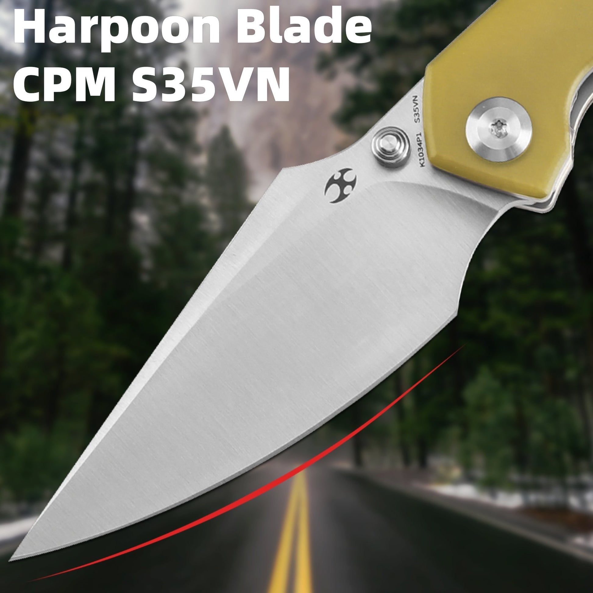 Kansept Fenrir K1034P1 blade detail – satin CPM-S35VN harpoon