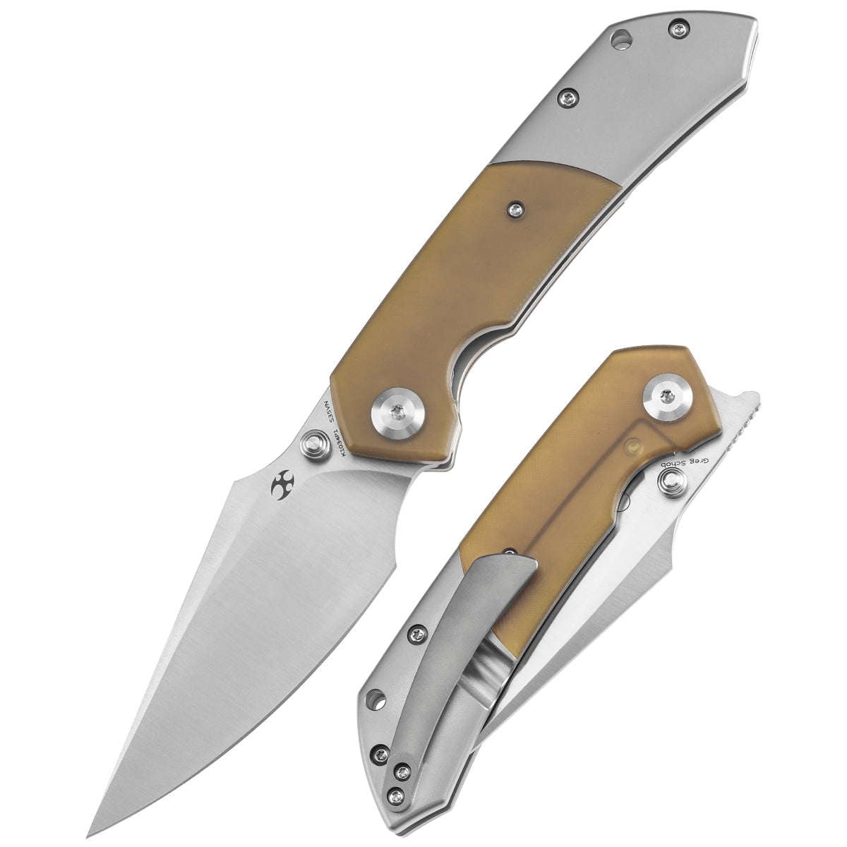 Kansept Fenrir K1034P1 front view – 3.48" satin CPM-S35VN harpoon folding knife