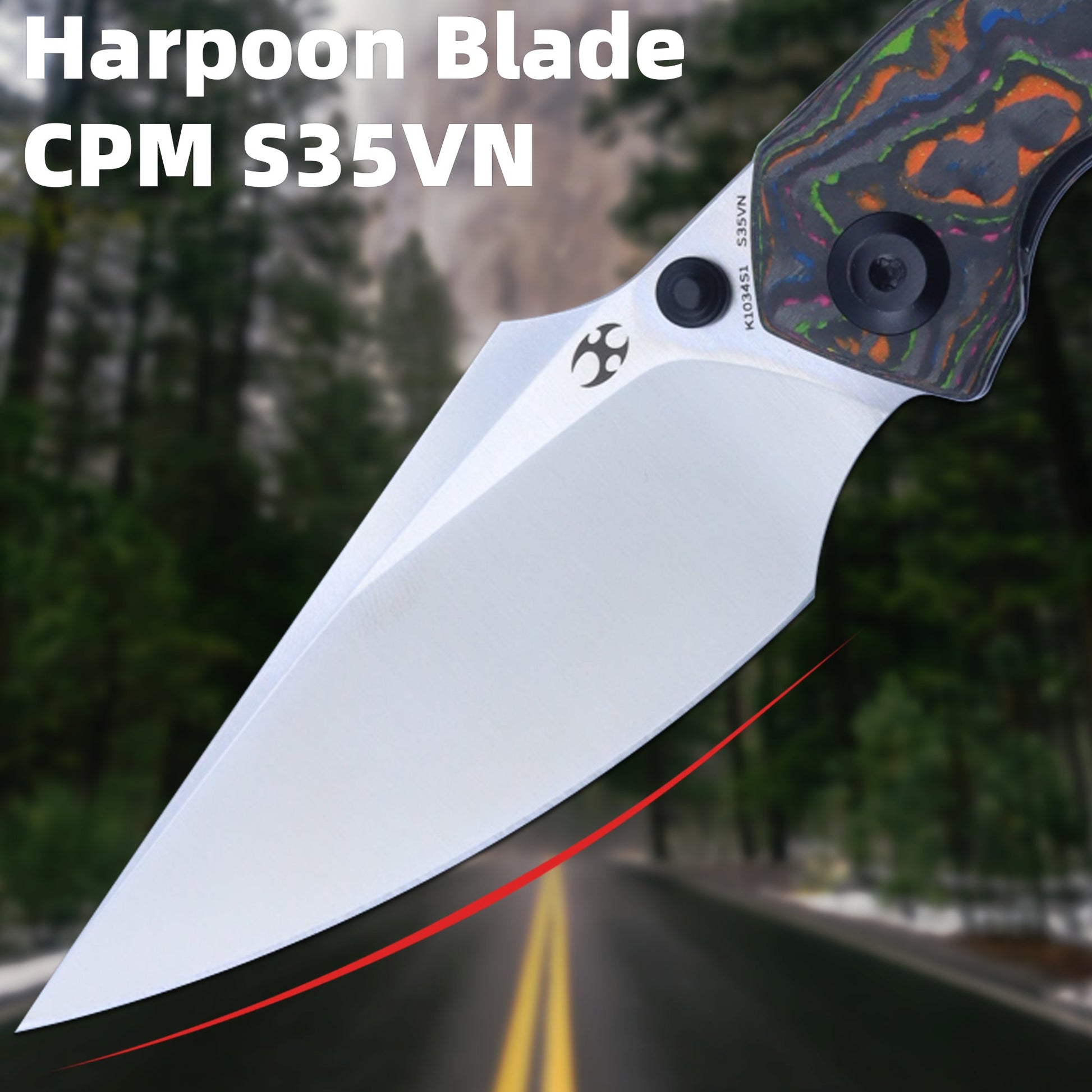 Kansept Fenrir K1034S1 blade detail – stonewashed CPM-S35VN harpoon