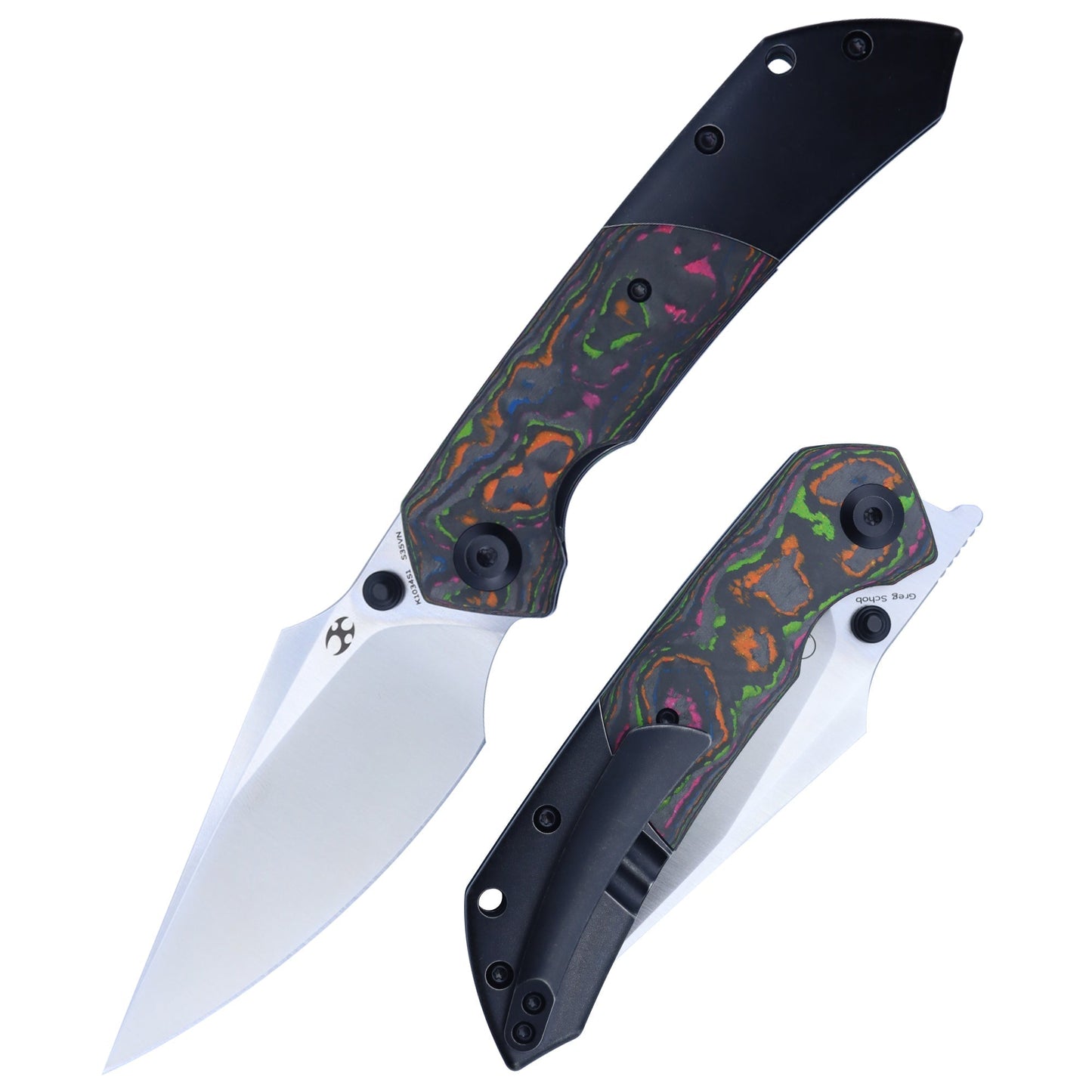 Kansept Fenrir K1034S1 front view – 3.48" stonewashed CPM-S35VN harpoon folding knife
