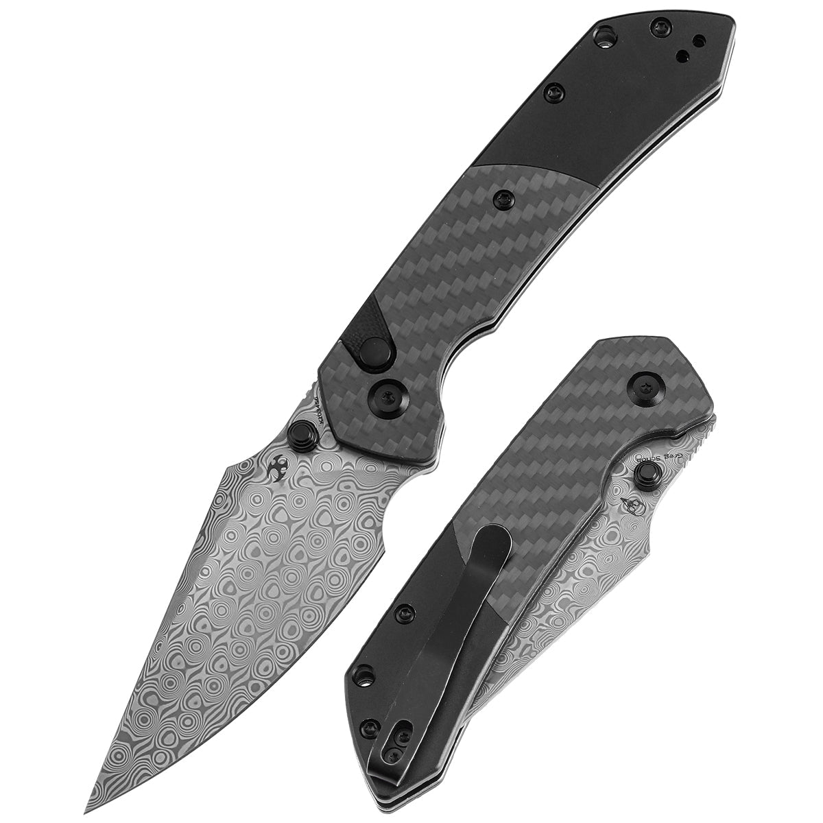 Kansept Fenrir K1034S6 front view – 3.45" Damascus harpoon folding knife