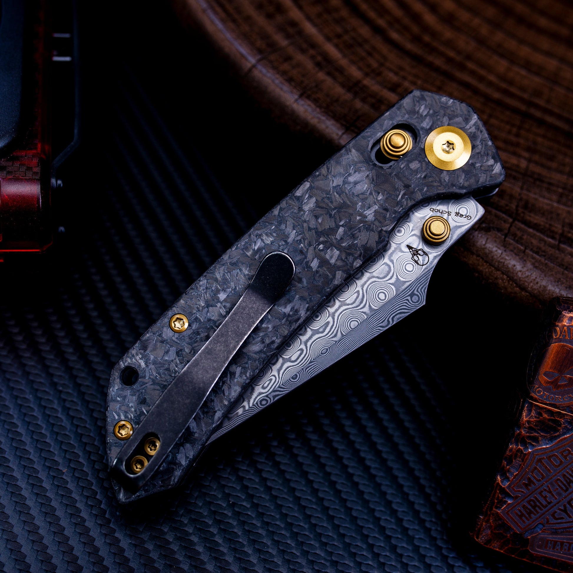 Kansept Fenrir K1034V1 blade detail – Damascus harpoon