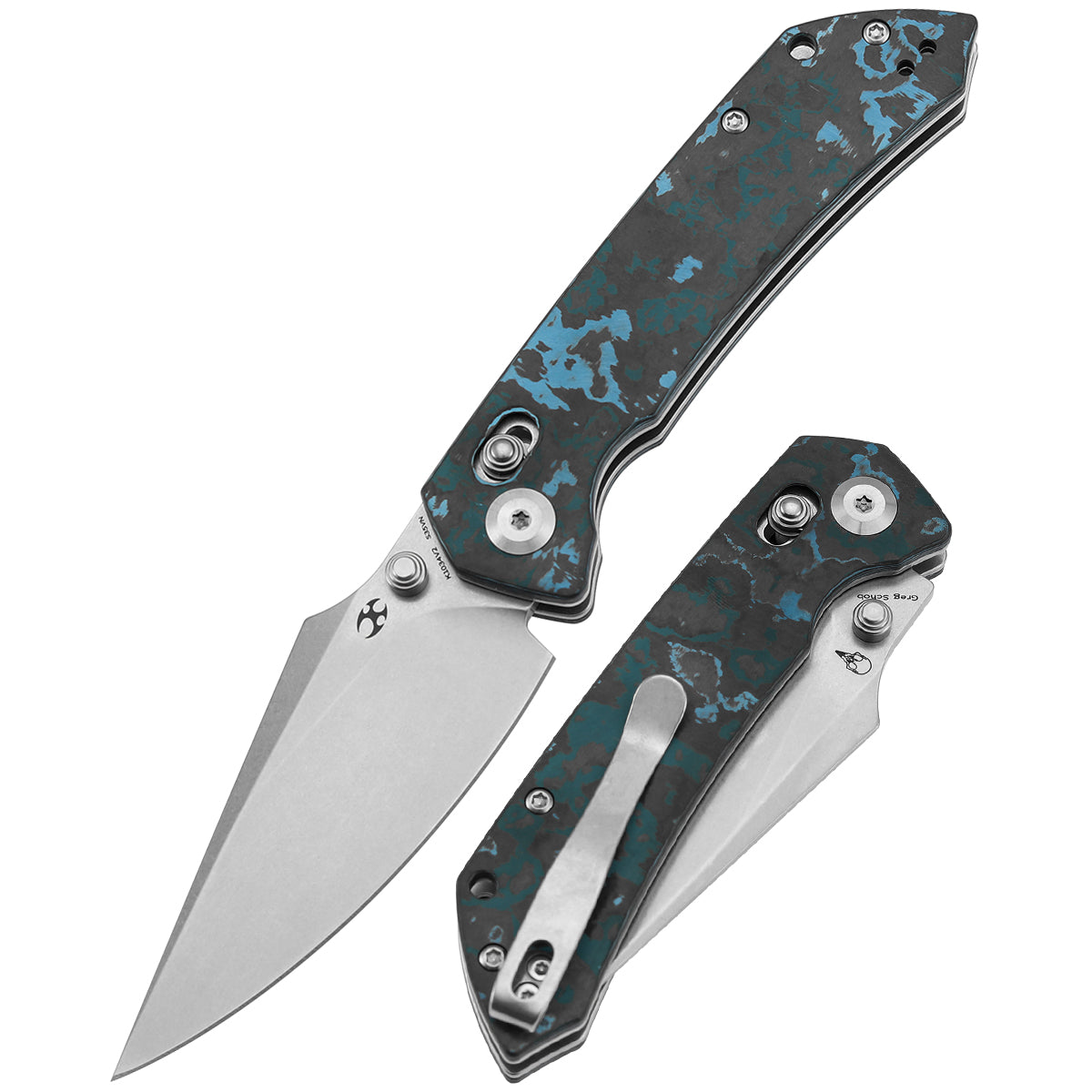 Kansept Fenrir K1034V2 front view – 3.48" stonewashed CPM S35VN harpoon folding knife