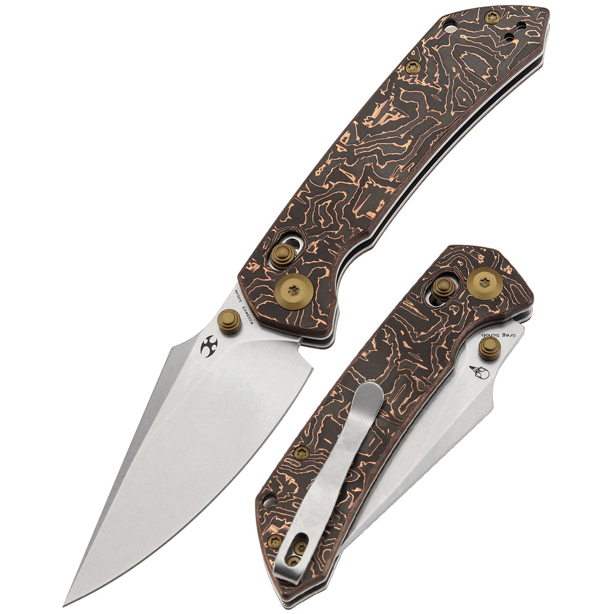 Kansept Fenrir K1034V3 front view – 3.48" stonewashed CPM S35VN harpoon folding knife