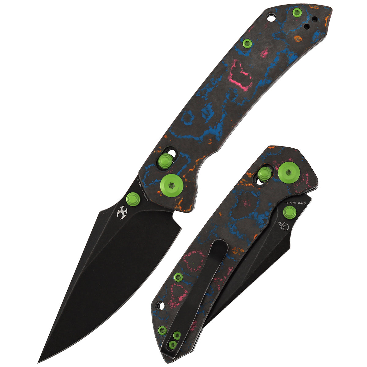 Kansept Fenrir K1034V4 front view – 3.48" black stonewashed CPM S35VN harpoon folding knife