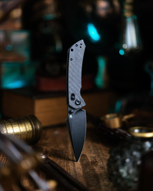 Kansept Fenrir K1034V5 front view – 3.48" Black Stonewashed CPM S35VN harpoon folding knife