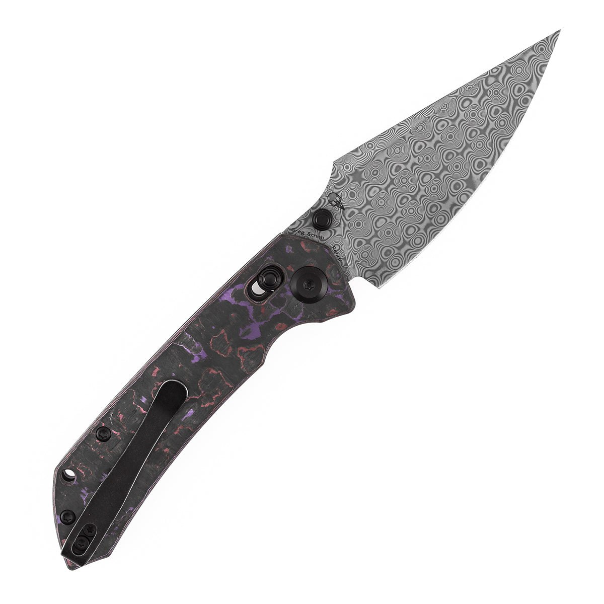 Kansept Fenrir K1034V9 blade detail – Damascus harpoon