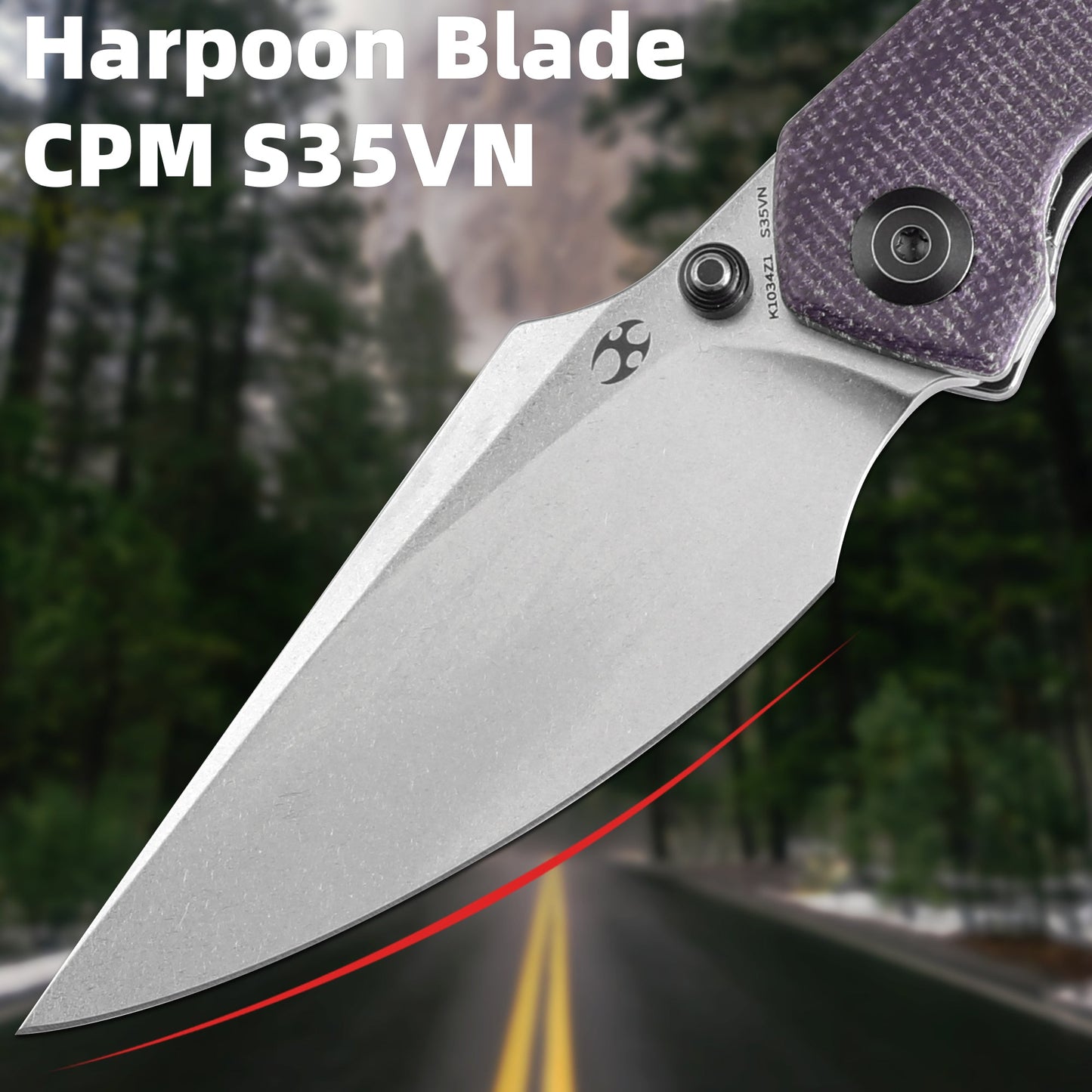 Kansept Fenrir K1034Z1 blade detail – stonewashed CPM S35VN harpoon