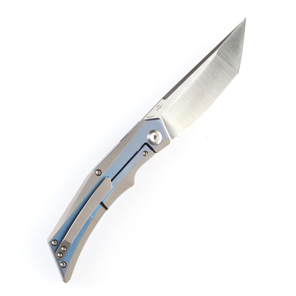 Kansept Naska K1035T3 open position showing CPM-S35VN tanto blade