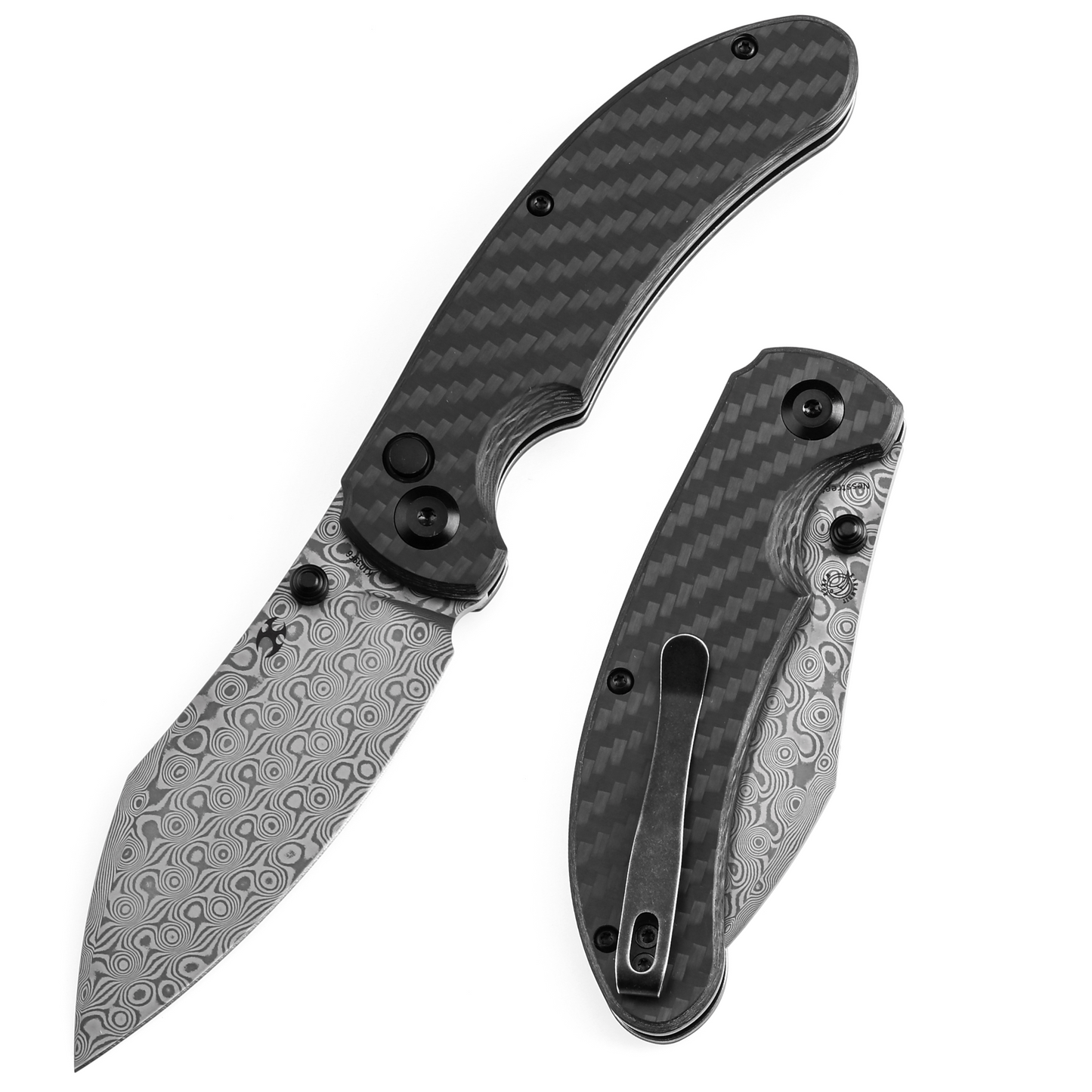 Kansept Nesstreet K1039F6 front view – 3.58" Damascus drop point folding knife