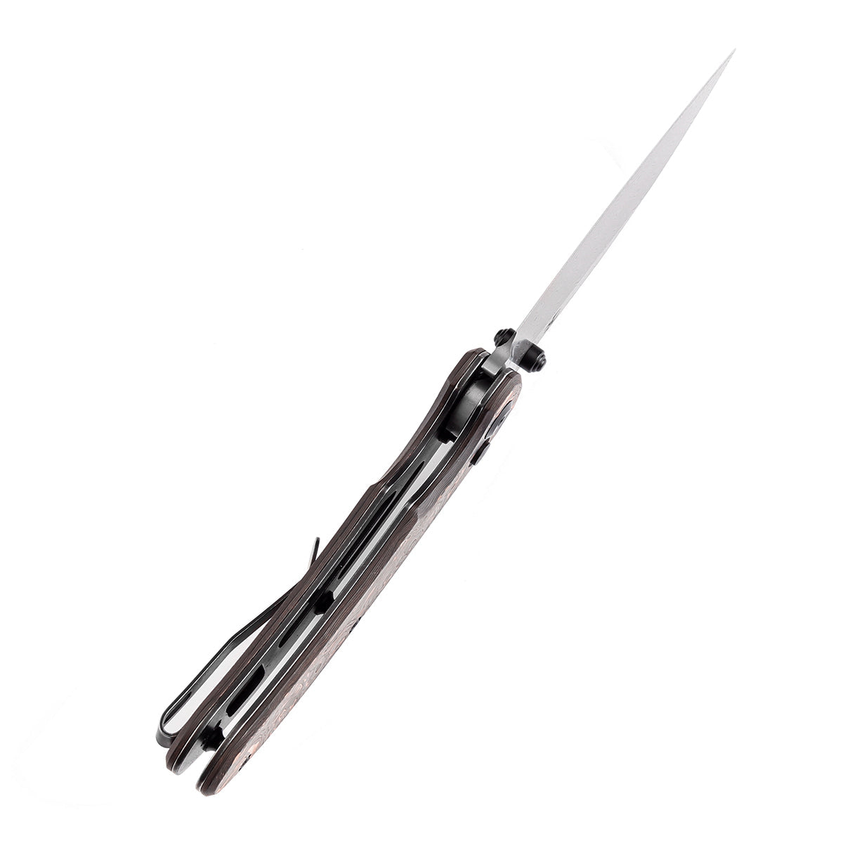 Kansept Nesstreet K1039F7 blade detail – Damascus drop point