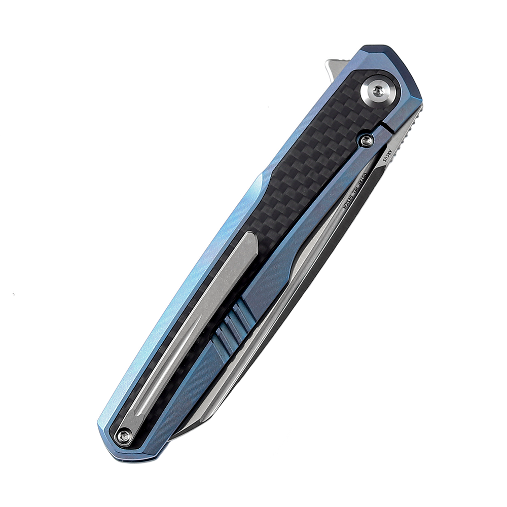 Kansept Arcus K1046A1 blue titanium and twill carbon fiber handle scales
