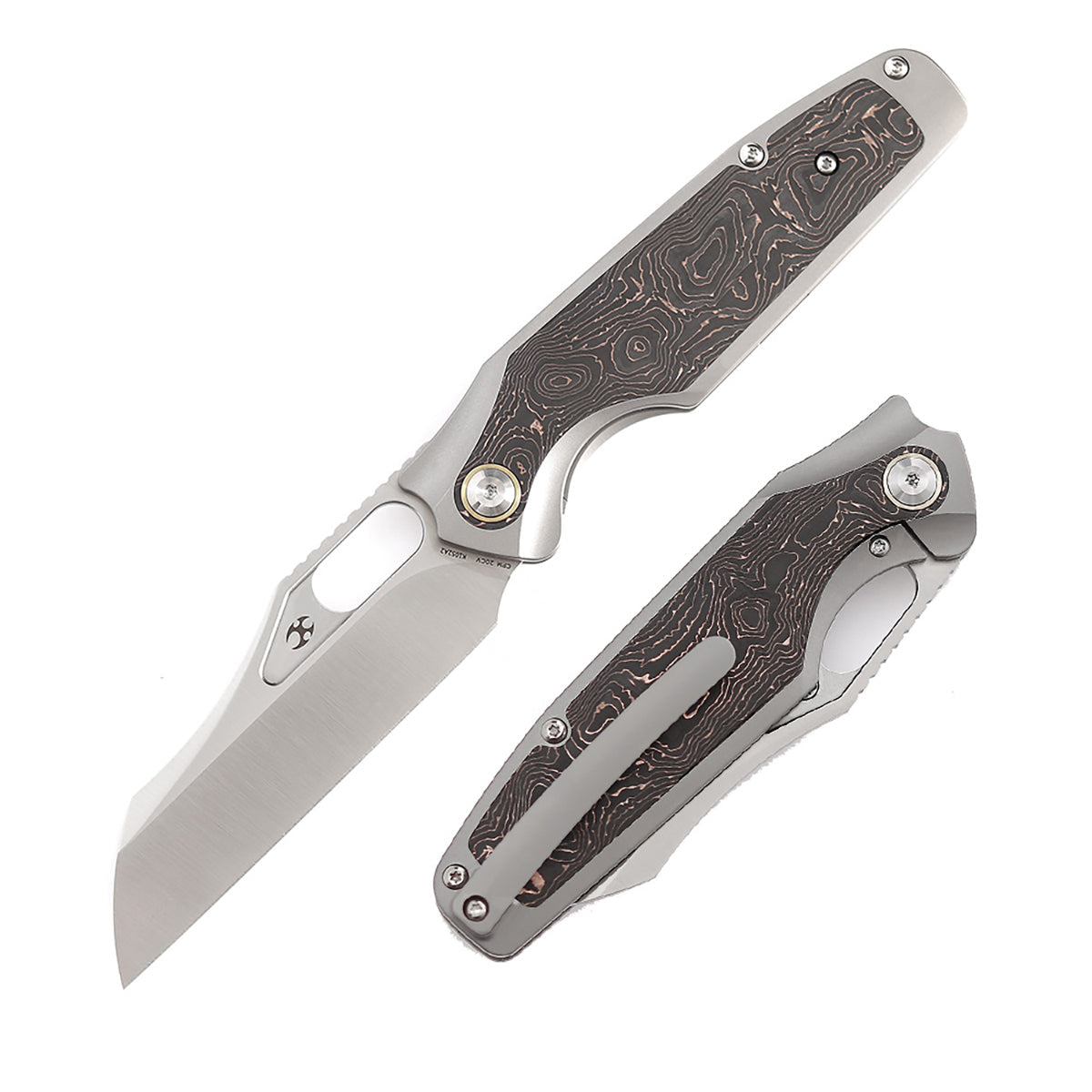 Kansept Tuckamore K1052A2 front view – 3.54" satin CPM 20CV sheepfoot folding knife