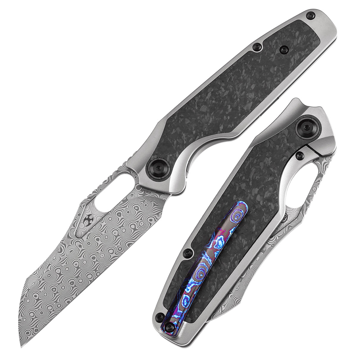 Kansept Tuckamore K1052A5 front view – 3.54" Damascus sheepfoot folding knife