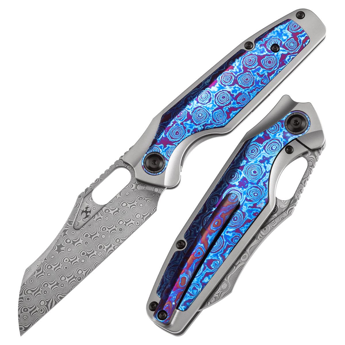 Kansept Tuckamore K1052A7 front view – 3.54" Damascus sheepfoot folding knife